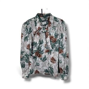 VTG 70s Breckenridge Floral Scarf Tie Blouse Wool Blend Boho Cottagecore 12 M/L